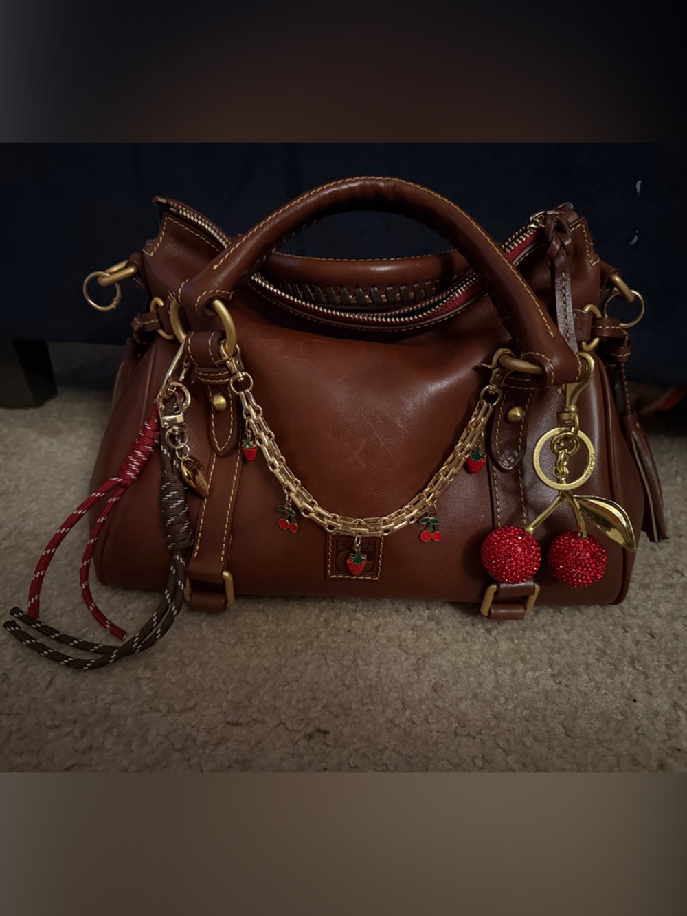 Dooney & Bourke Florentine Satchel in chestnut with charms